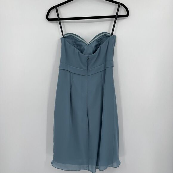 Jenny Yoo Womens Dress Size 0 Blue Chiffon Draped Strapless Sweetheart Neck Mini - Picture 4 of 9